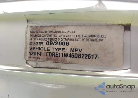 2006 Ford E-150 Chateau/Xl/Xlt z USA, uszkodzony, nr VIN 1FDRE11W46DB22617